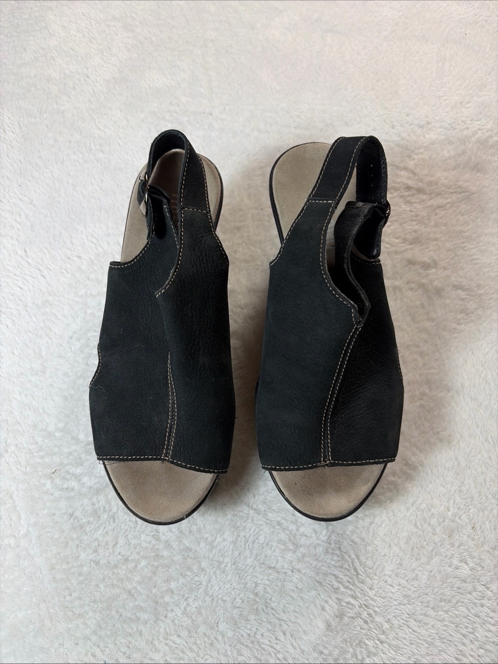 Vtg Munro Black Suede Slingback Open Toe  Block Heel Sandals 90s Y2K 7.5 Wide